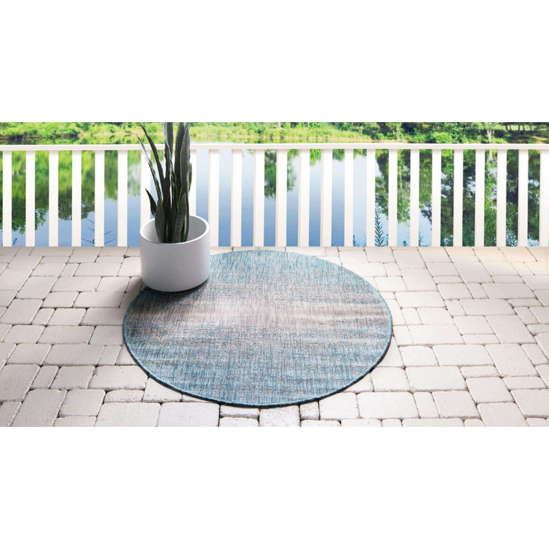 Tapis d'extérieur Iris couleur océan, Rond 4 pi