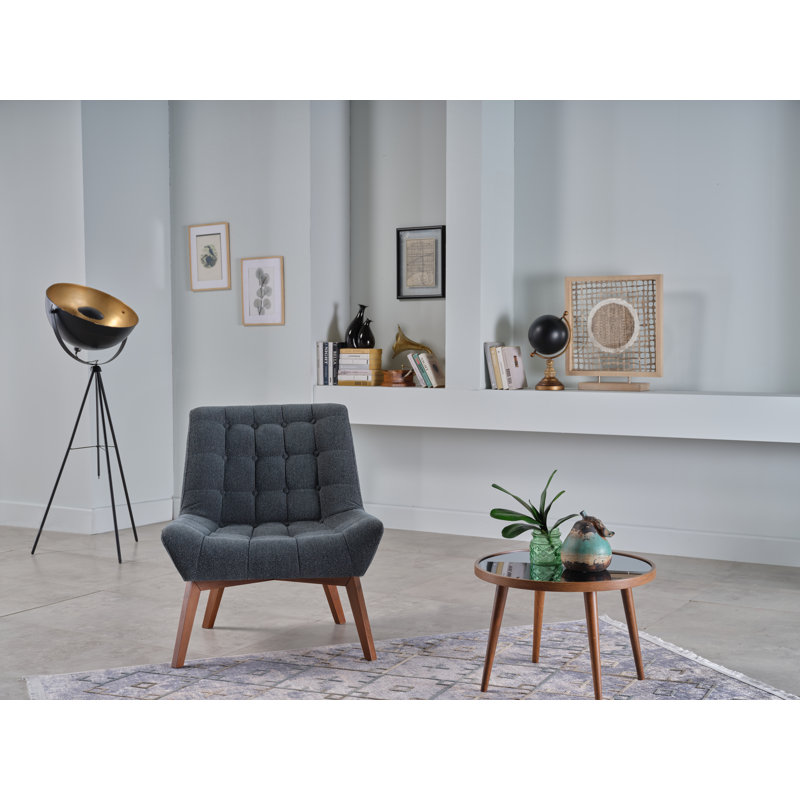 Revere 31.5'' Wide Tufted Side Chair, Black Polyester Blend