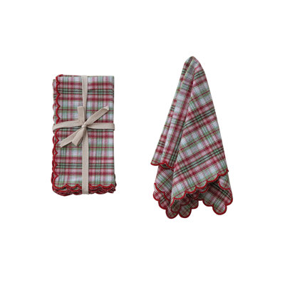 Plaid Woven Cotton Scalloped Napkin Set