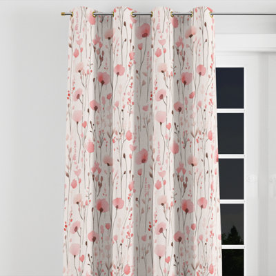 French Country Curtains for bedroom - Floral Cottage Pink Fields Velvet Grommet Curtain - 1 Panel