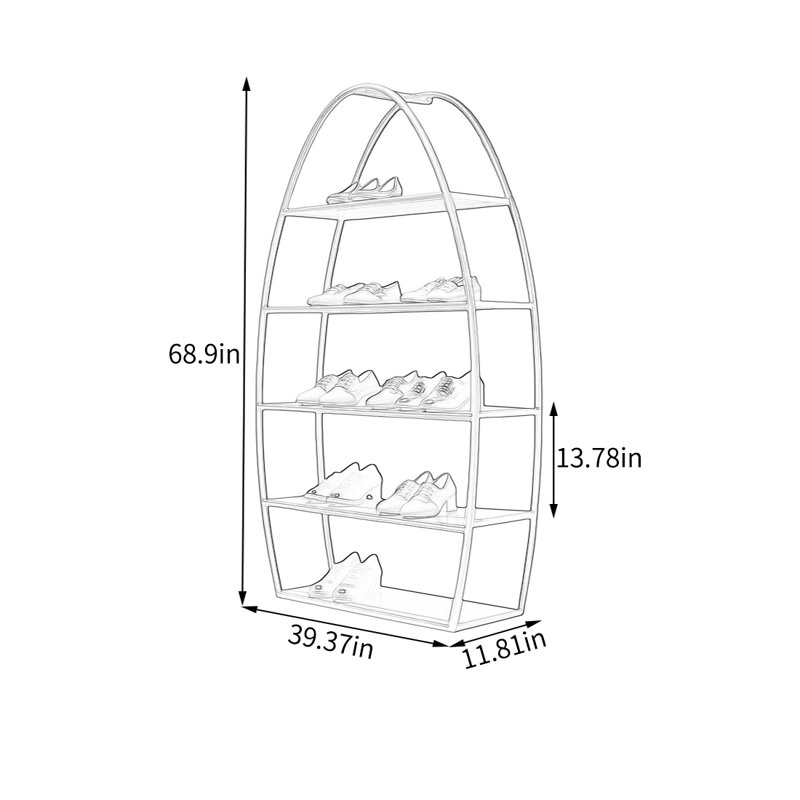 Gold Metal Egg Shape Display Shelf, (5 Shelves) 68.9"H x 39.37"W x 11.81"D