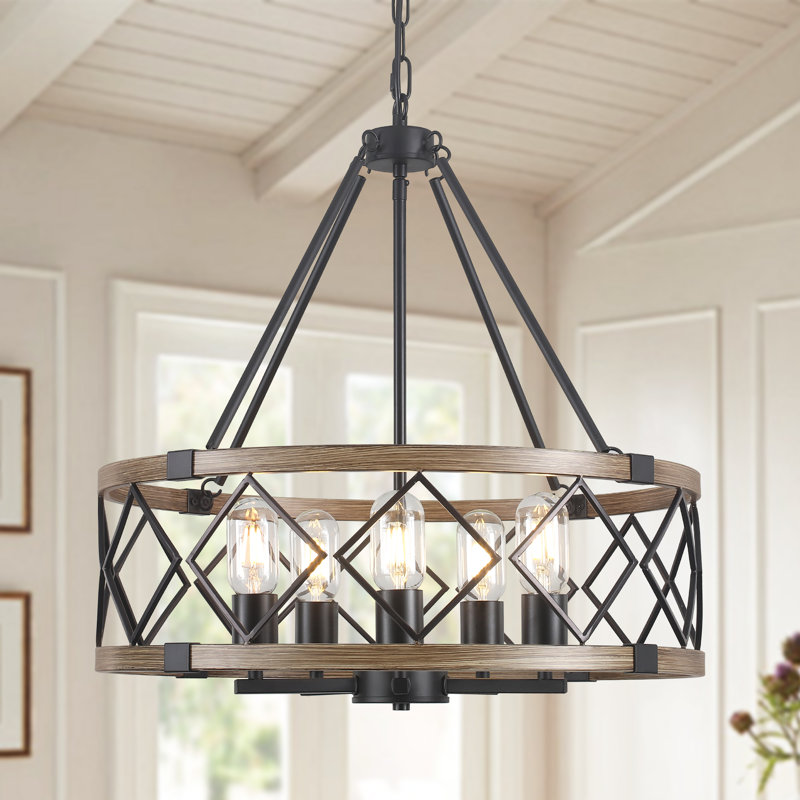 Williston Forge 6- Light 21.65" Dimmable Farmhouse Geometric Drum Chandelier Ceiling Lights for Foyer Kitchen Island Living Room