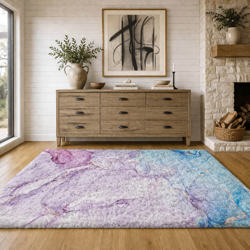Tapis de qualité supérieure lavable à la machine à poils longs ADS516, Mauve, 9 pi x 12 pi