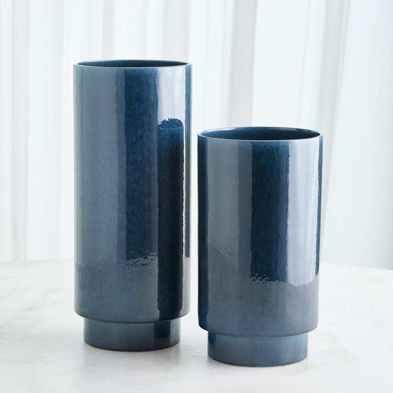 Rolo Vase-Sm, Blue, Overall Height-  13"