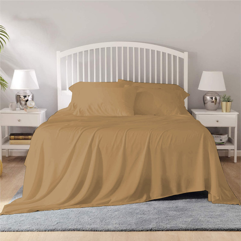  Ensemble de draps 2200 fils, Ensemble de draps pour taille de lit grand avec un, Doré