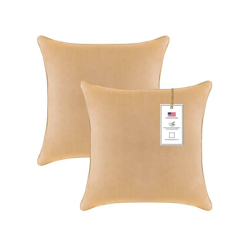 A1HC Velvet Down-Alternative Throw Pillow Inserts – Hypoallergenic, Ready-to-Use, Set of 2, 18"H x 18"W, Mocha