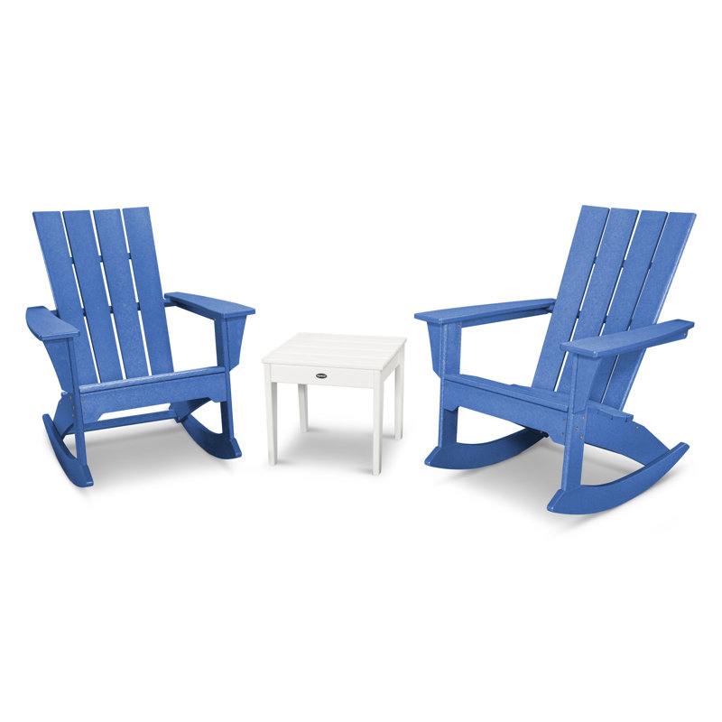 POLYWOOD Quattro 3-Piece Rocker Set, White/Pacific Blue