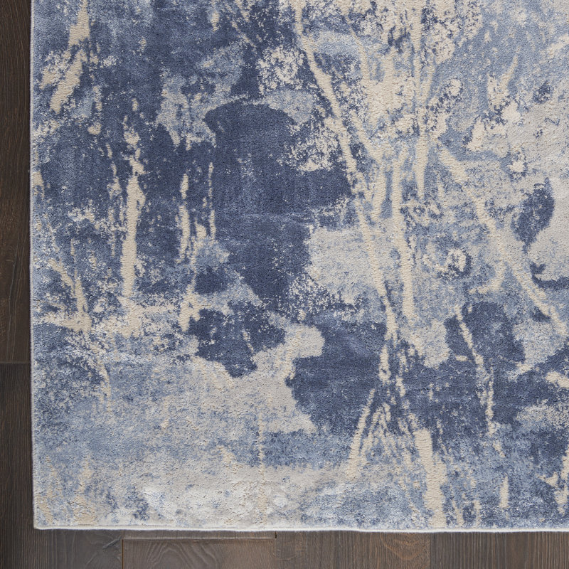 Tapis bleu contemporain contemporain, Tapis de couloir 2 pi 2 po x 7 pi 6 po