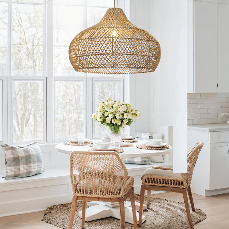 Kloe Brown Rattan Pendant Light – Large Polished Handwoven Ceiling Light Fixture for Living Room, Dining Room, or Bedroom in Modern Farmhouse, Boho & Coastal Style
