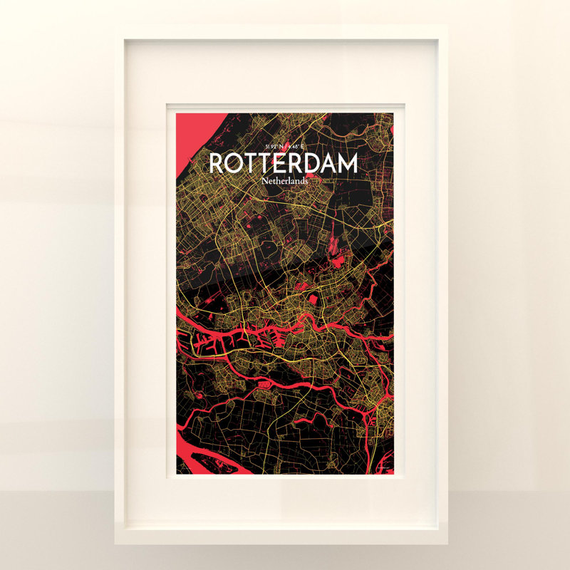 Rotterdam City Map In Contrast - No Frame Print, 17cm H x 11cm W x 0.05cm D
