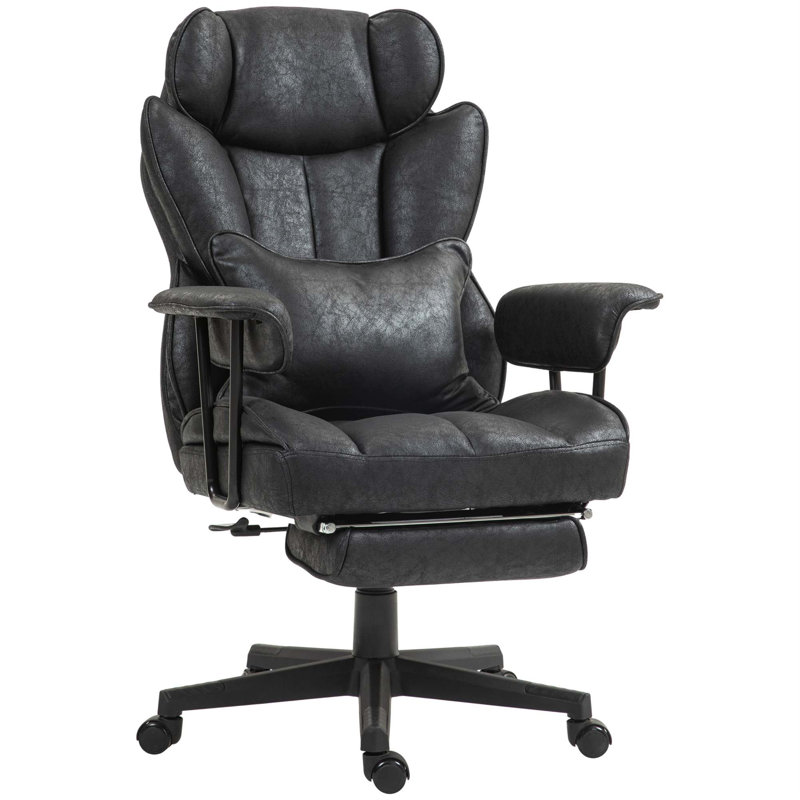 Black Faux Leather High Back Swivel Executive Chair with Footrest