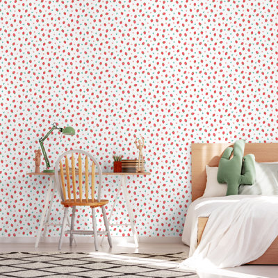 Hoopla Walls Strawberry Sprinkles Scarlet 10m Wallpaper