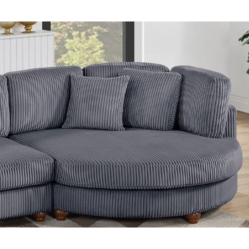 Atossia 2- Piece 125" Wide Sectional With Round Chaise, Dark Gray Corduroy