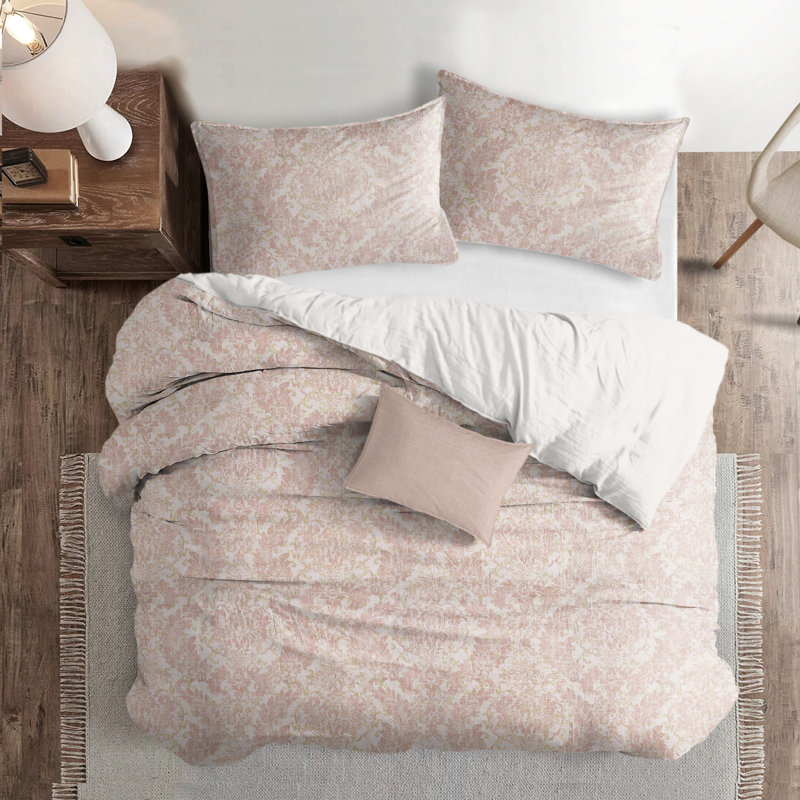 Bordeau Linen Duvet Cover Set, Full/Double Duvet Cover + 2 Standard Shams, Blush