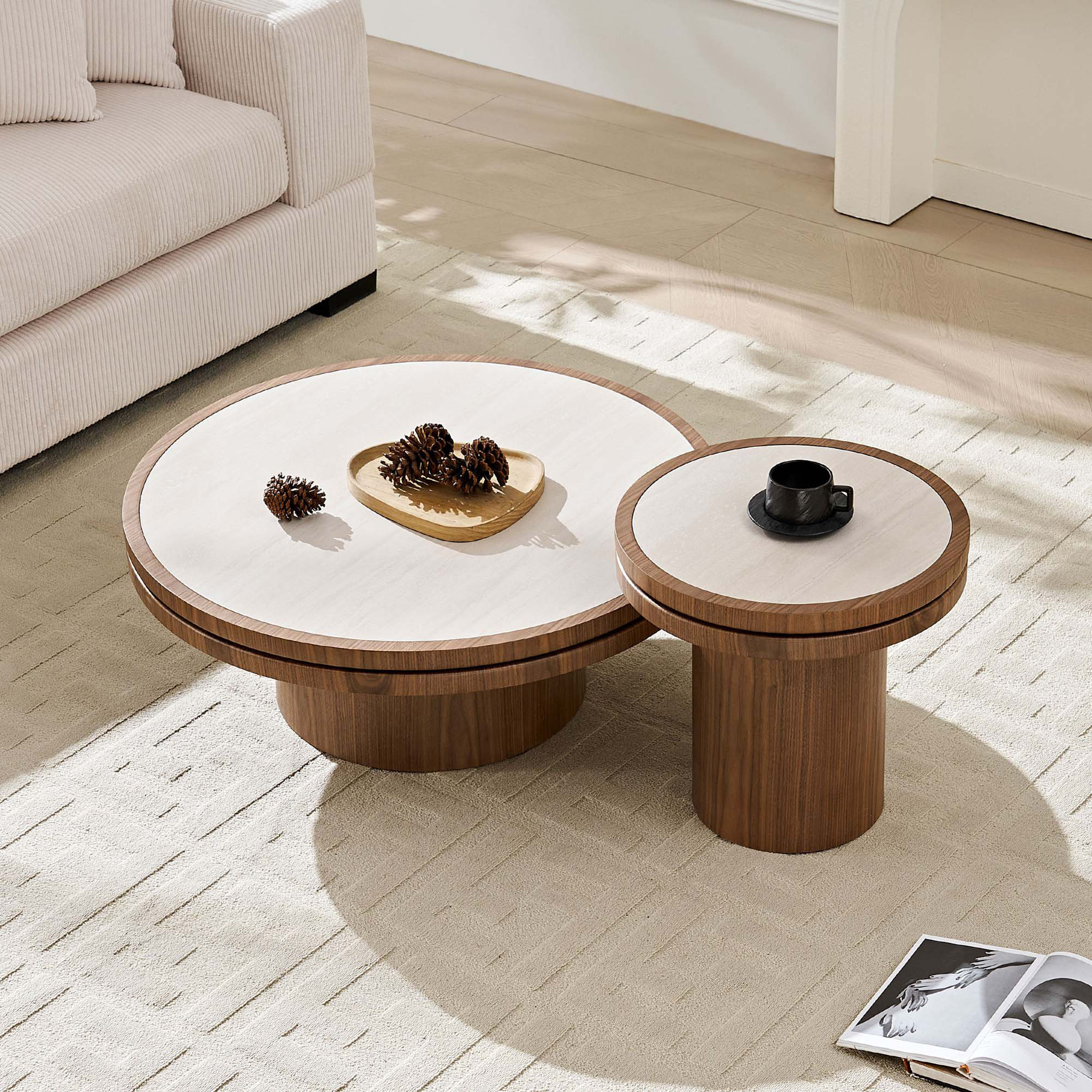 George Oliver Modern Round Coffee Table Set with Sintered Stone Top ...