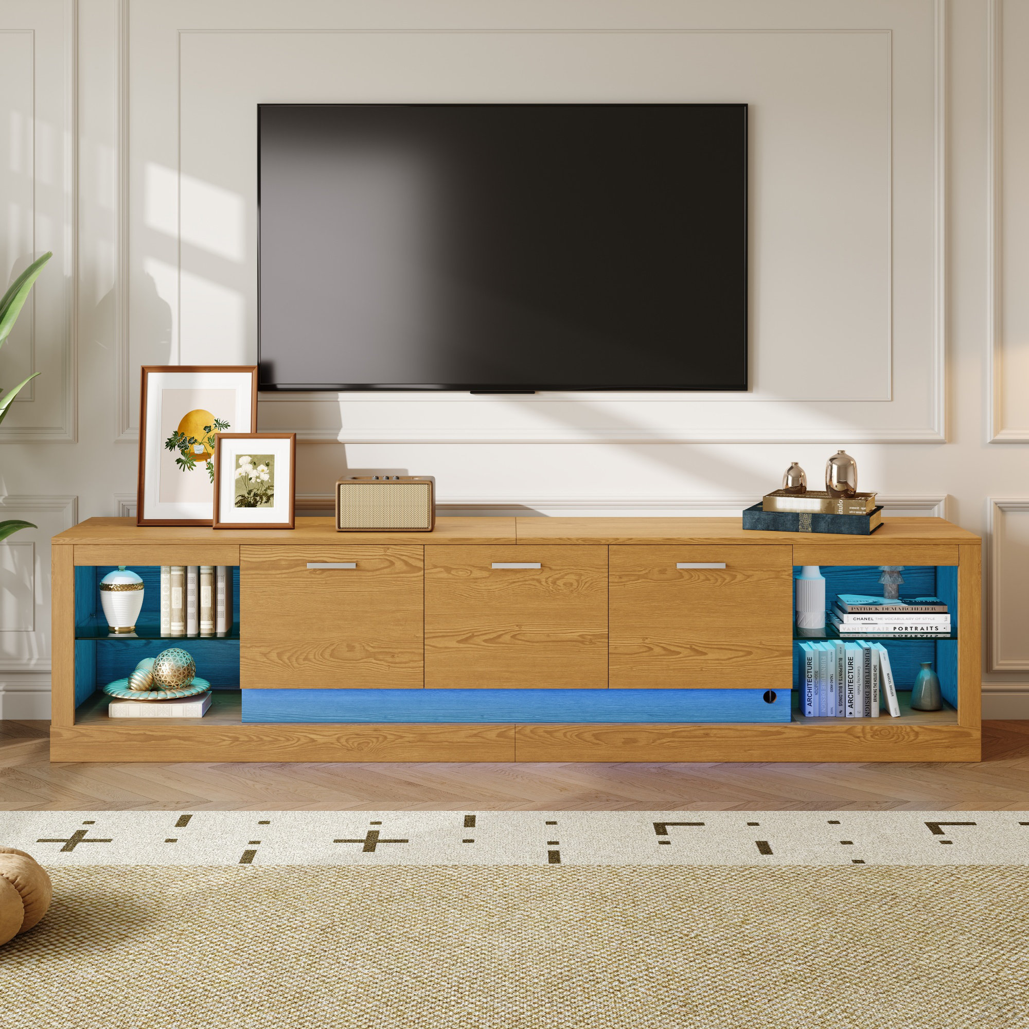 George Oliver 78'' Modern TV Stand With 6 Cabinets& 2 Open Compartments ...