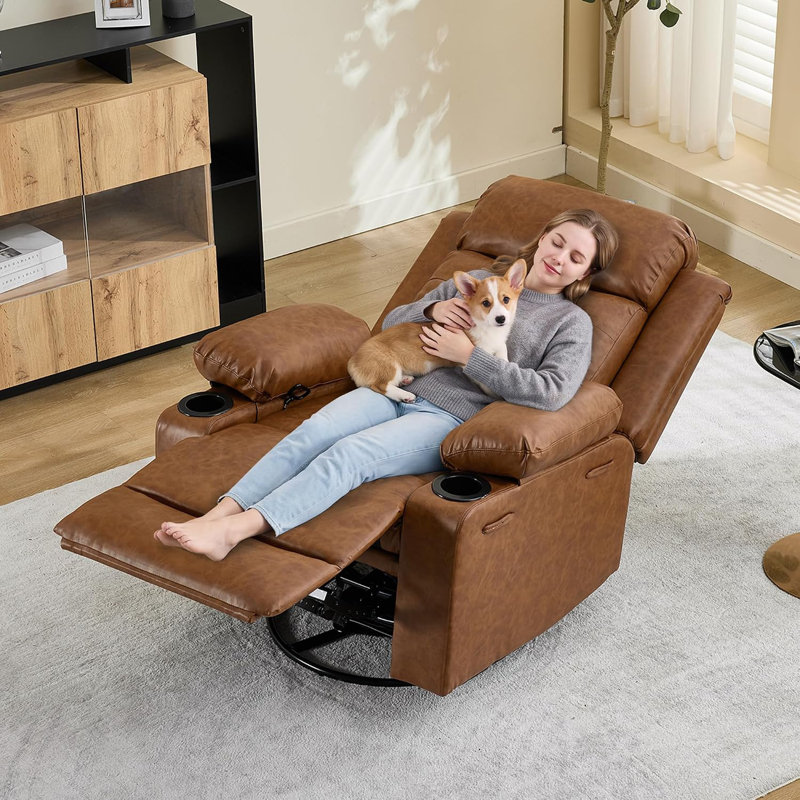 Fauteuil inclinable pivotant surdimensionné à 360°, manuel, en polyuréthane brun, 54 pouces, PU1