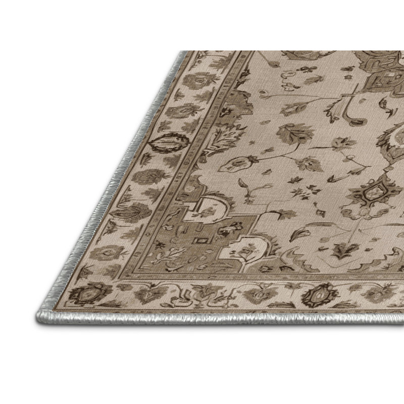 Tapis beige Tabriz lavable à la machine, Carré 8 pi