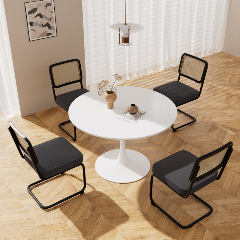 Ensemble de table de salle à manger à piédestal 5 pièces, H 28,7 po x L 42,1 po x l 42,1 po, Noir, noir, noir, noir, Blanc