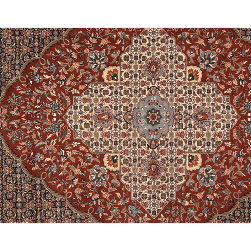 Tapis bleu marine et rouille de haute qualité noué à la main, Rectangle 8 pi 10 po x 11 pi 9 po