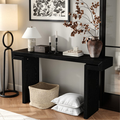 Console noire patinée de 60 pouces pour le vestibule et le salon, avec pieds renforcés et table d'appoint de 59,85 pouces, conception fonctionnelle et fonctionnelle parfaite dans la pièce