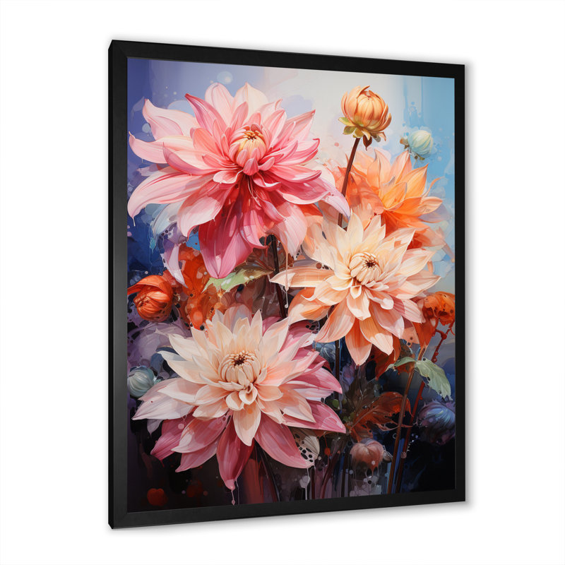 Représentation multicolore acrylique sur toile Waylin Dahlia, Cadre photo noir, H 20 po x l 12 po x P 1 po