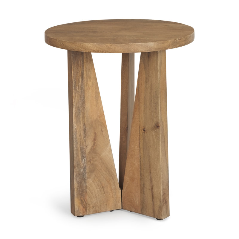 Table de bout ronde 22 "en bois massif naturel vieilli