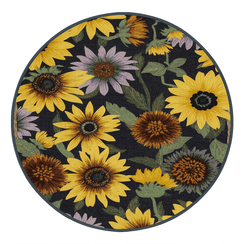 Machine Washable Botanical Brown Area Rug, Round 5'