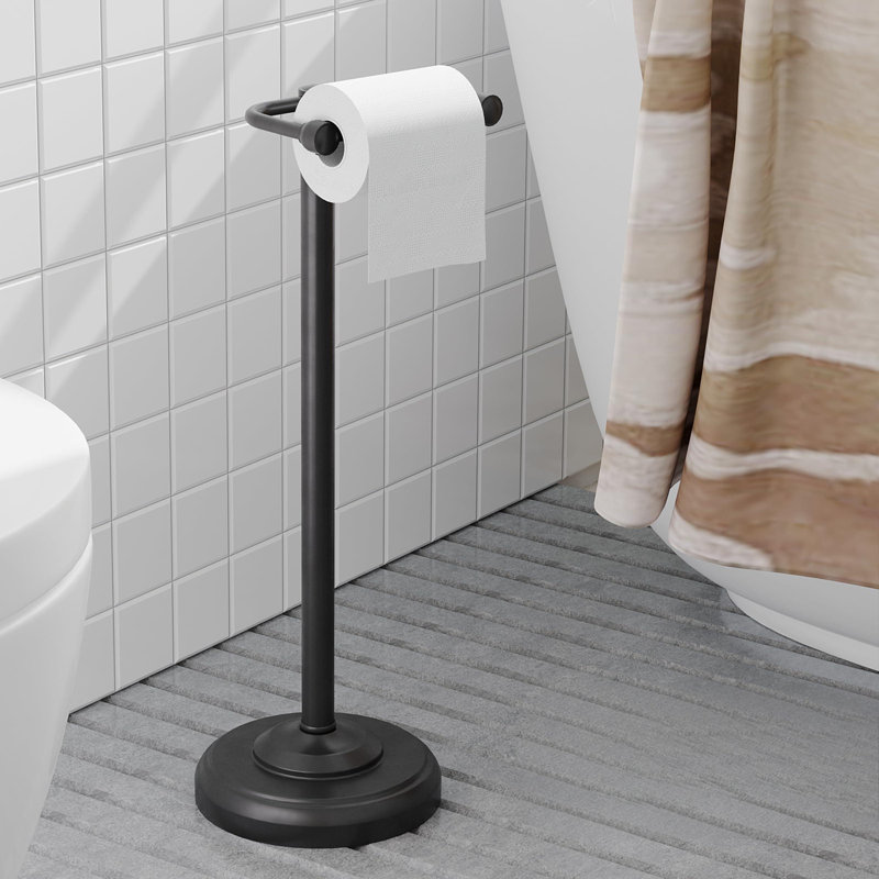 Porte-papier hygiénique noir, porte-papier hygiénique noir mat autoportant, poteau pivotant et base stable en acier inoxydable SUS304