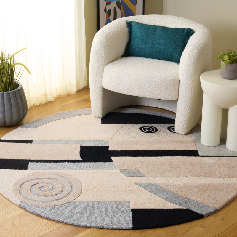 Bertile Ikat/Geometric Handmade Tufted Wool Grey/Silver/Charcoal Area Rug, Rectangle 2' x 3'