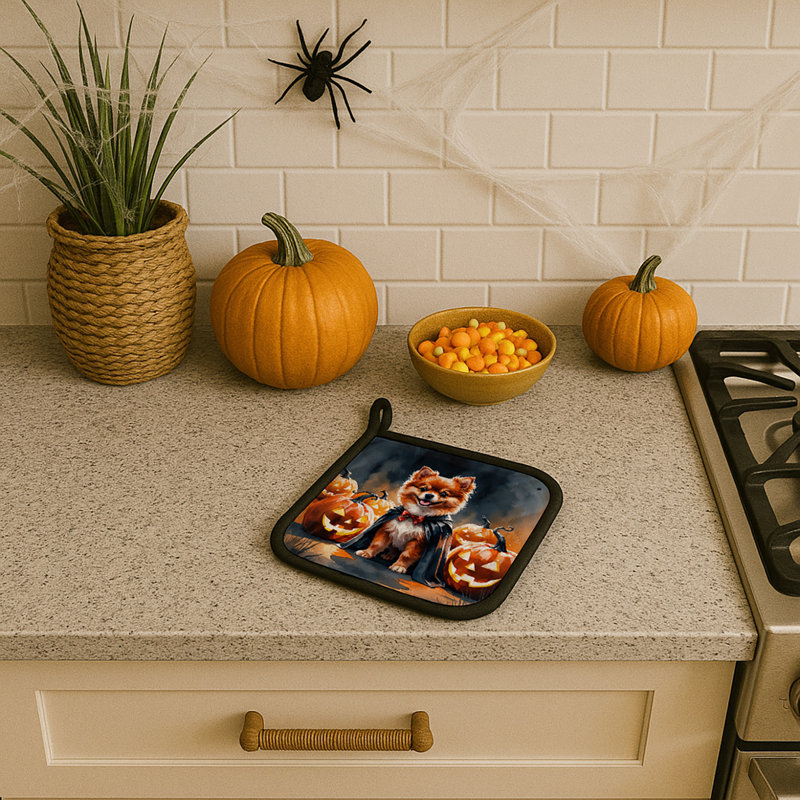 Poméranie chiot d'Halloween, paire de porte-casseroles