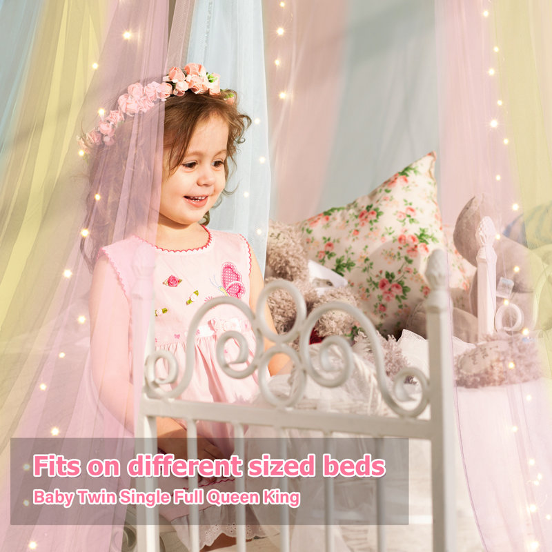 Bed Canopy with Lights, Bed Canopy with Luminous Stars, Canopy Bed Curtains for Twin to King Size Bed, Blue/Yellow/Pink