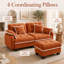 Canapé deux places Casselman en chenille avec pouf amovible, capitonnage matelassé, garniture à pompons, 4 coussins et assise profonde-1603973178