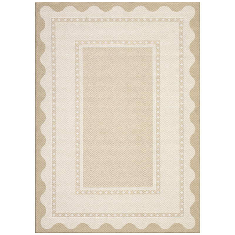 Washable Scalloped Area Rugs Living Room Rug Non Slip Stain-Resistant Rug for Bedroom Dining Room Home Office Linen, Beige