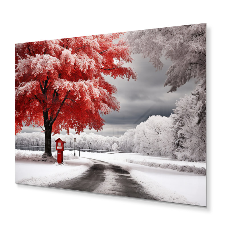 «Red and White Winter Silent Symphony I», reproduction sur métal, H 16 po x l 32 po x P 1 po