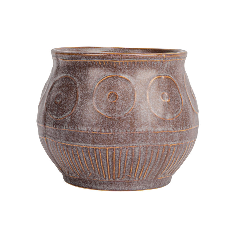 Debossed Stoneware Planter with Pattern and Reactive Glaze