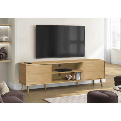 Tv Stand, 72 Inch, Console, Media Entertainment Center, Storage Cabinet, Living Room, Bedroom, Natural Laminate, Wood Legs, Contemporary, Modern
