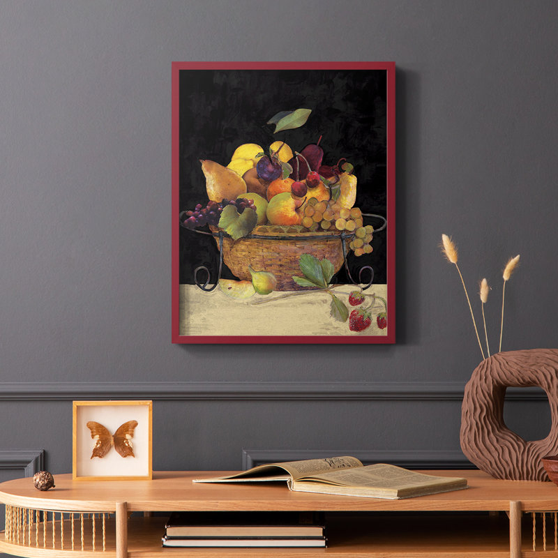 «Fruit Basket II Revisit», reproduction encadrée - bois massif, Cadre simple rouge, H 10 po x l 8 po