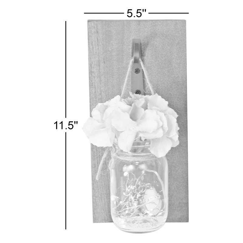 Décoration murale à crochet étroit fleur pin noyer mason pot, Mauve