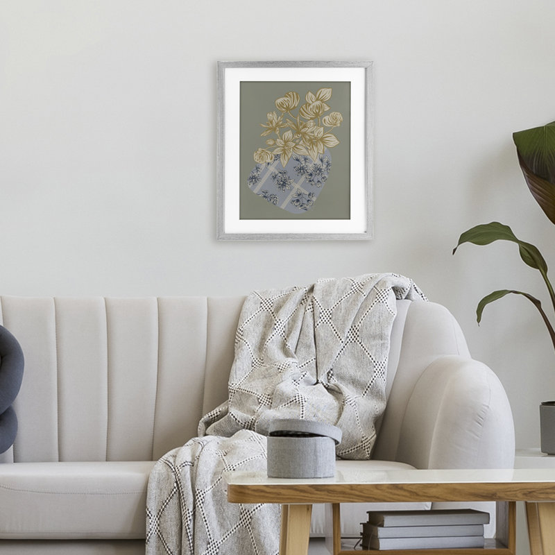 «Beneath The Trees Florals», reproduction sous verre encadrée, design par Beki Marquardt, Cadre de ferme gris