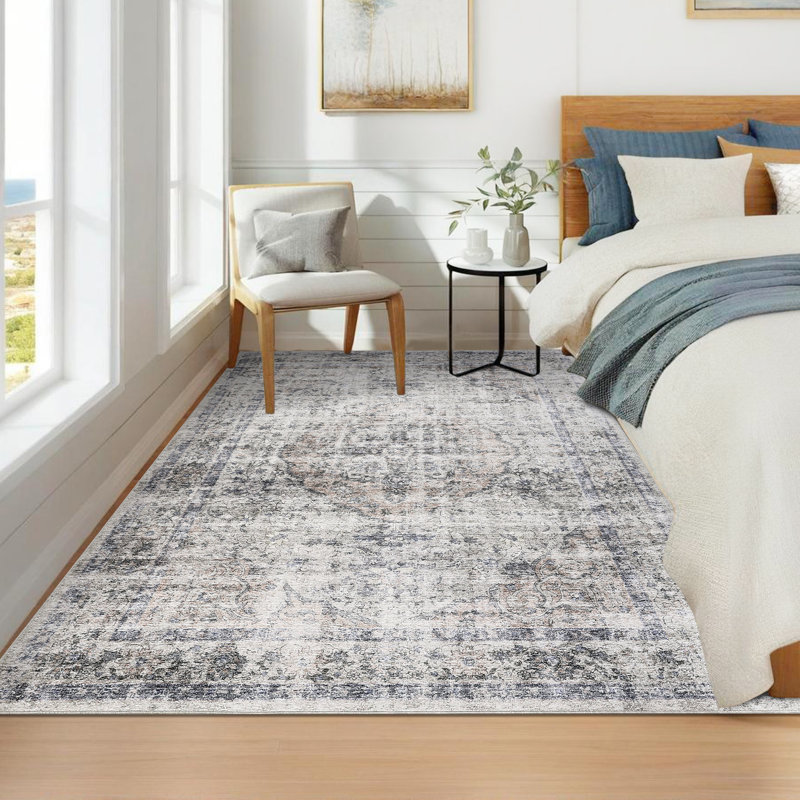 Machine Washable Rug with Rubber Backing for Living Room Oriental Non-Slip Area Rug Easy-Cleaning Vintage Floor Carpet for Bedroom Dining Room Office Playroom Nursery