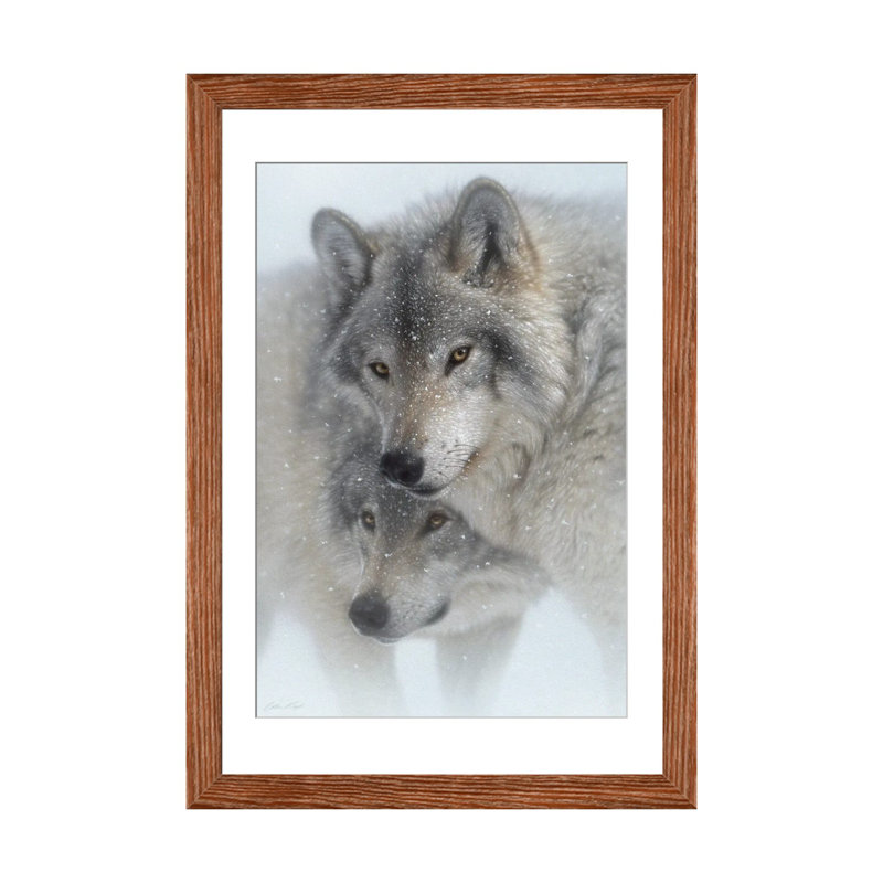 Wild Devotion - Gray Wolves, 24" H x 16" W x 1" D, Classic Wood Open Corner Frame Paper