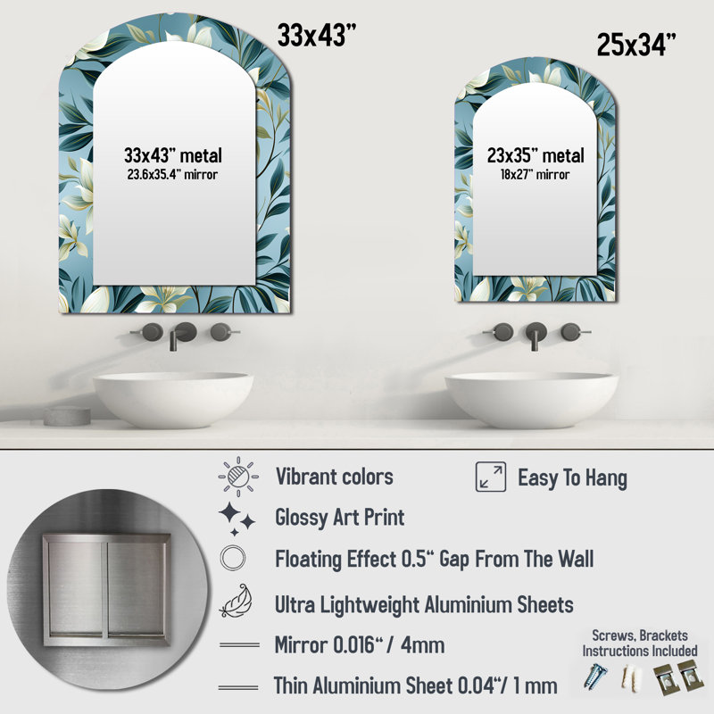 Oday - Green Arch Wall Mirror Decor, 34" x 25"