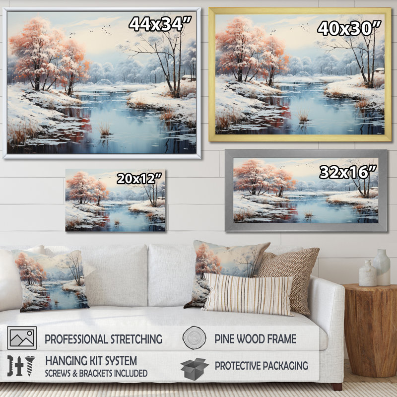 Winter Landscape Icy Reflections, reproduction d'art sur toile, Cadre doré à une seule photo, H 30 po x l 40 po x P 1,5 po