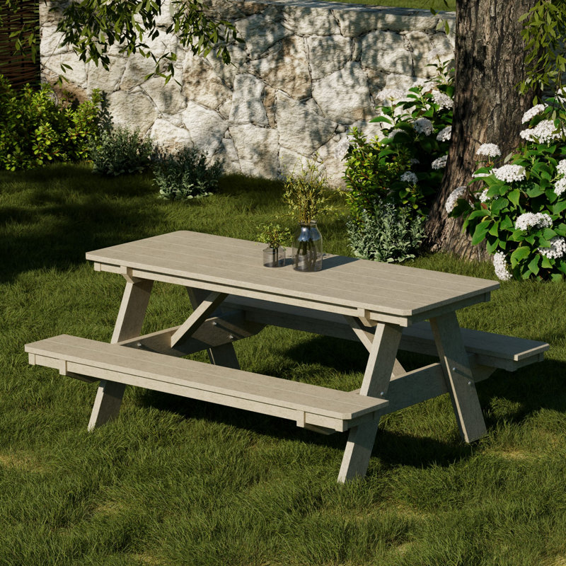 Heritage 72" Picnic Table with Attached Benches, Weathered Wood