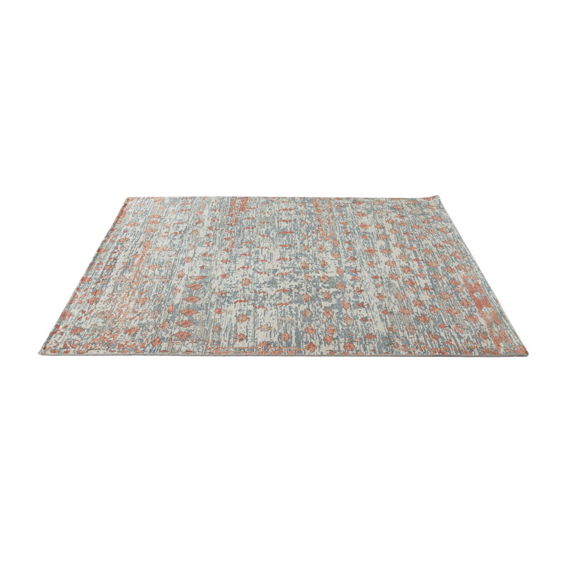 Hand-Knotted Blue and Terracotta Wool Abstract Area Rug