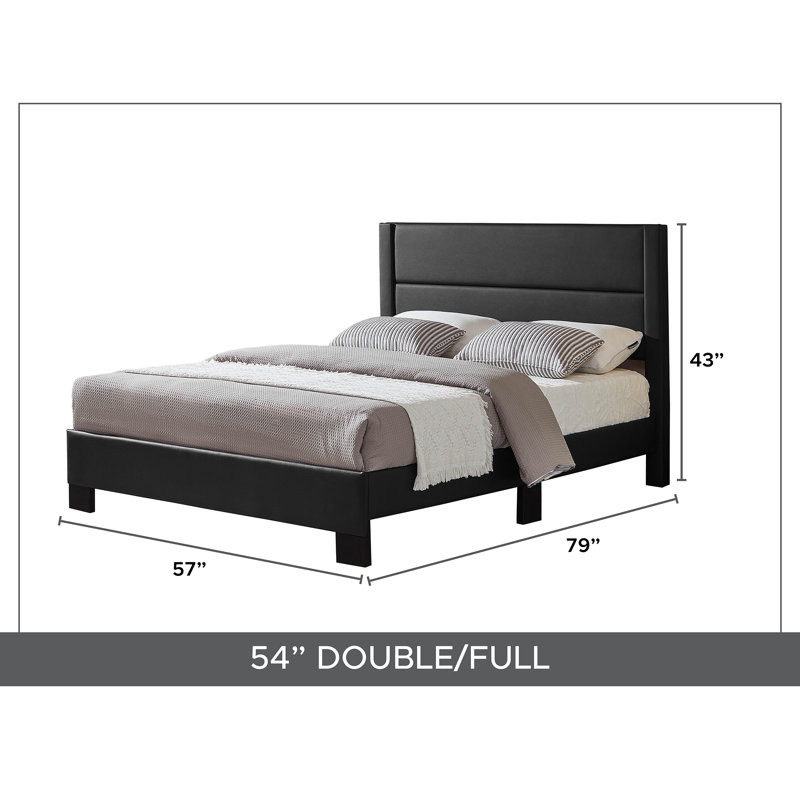 Lit plateforme tapissier avec tête de lit capitonnée horizontale, contemporaine, noir, double, Double, Noir