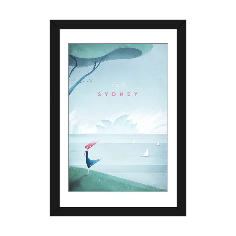 «Sydney» sur toile, H 32 po x l 24 po x P 1 po, Papier d'art encadré noir, Blanc