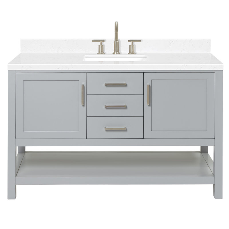 Bayhill 42'' Free Standing Single Bathroom Vanity with Quartz Top, Midnight Blue, 42" W, Carrara White Quartz