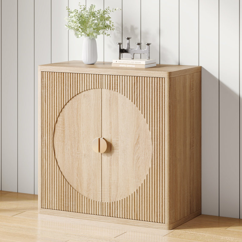 31.5" Fluted Sideboard Cabinet With Storage,Wooden Buffet Cabinet With Two Buffer Doors And Three Adjustable Shelves,Suitable For Dining Room,Kitchen And Living Room